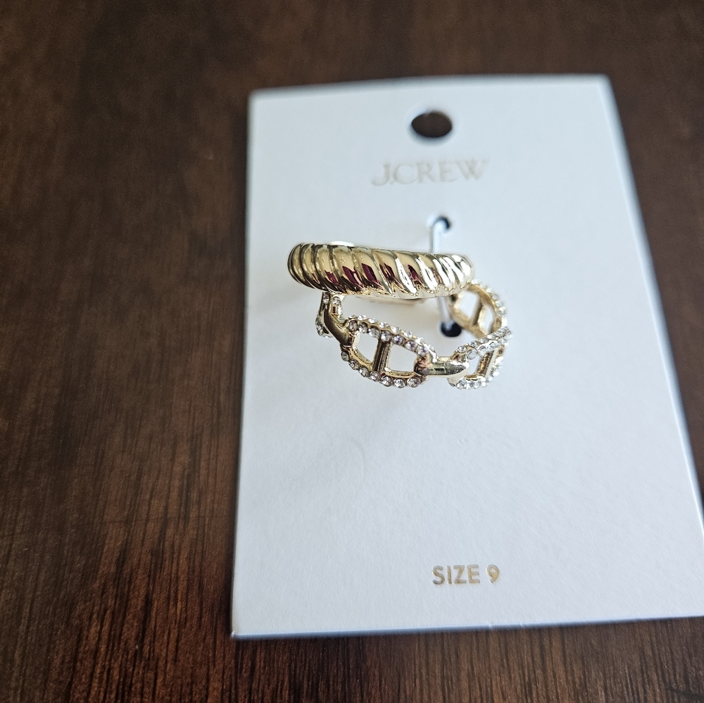 J.Crew Crystal Chain & Textured Band Rings Set, 9, Gold - Picture 3 of 6